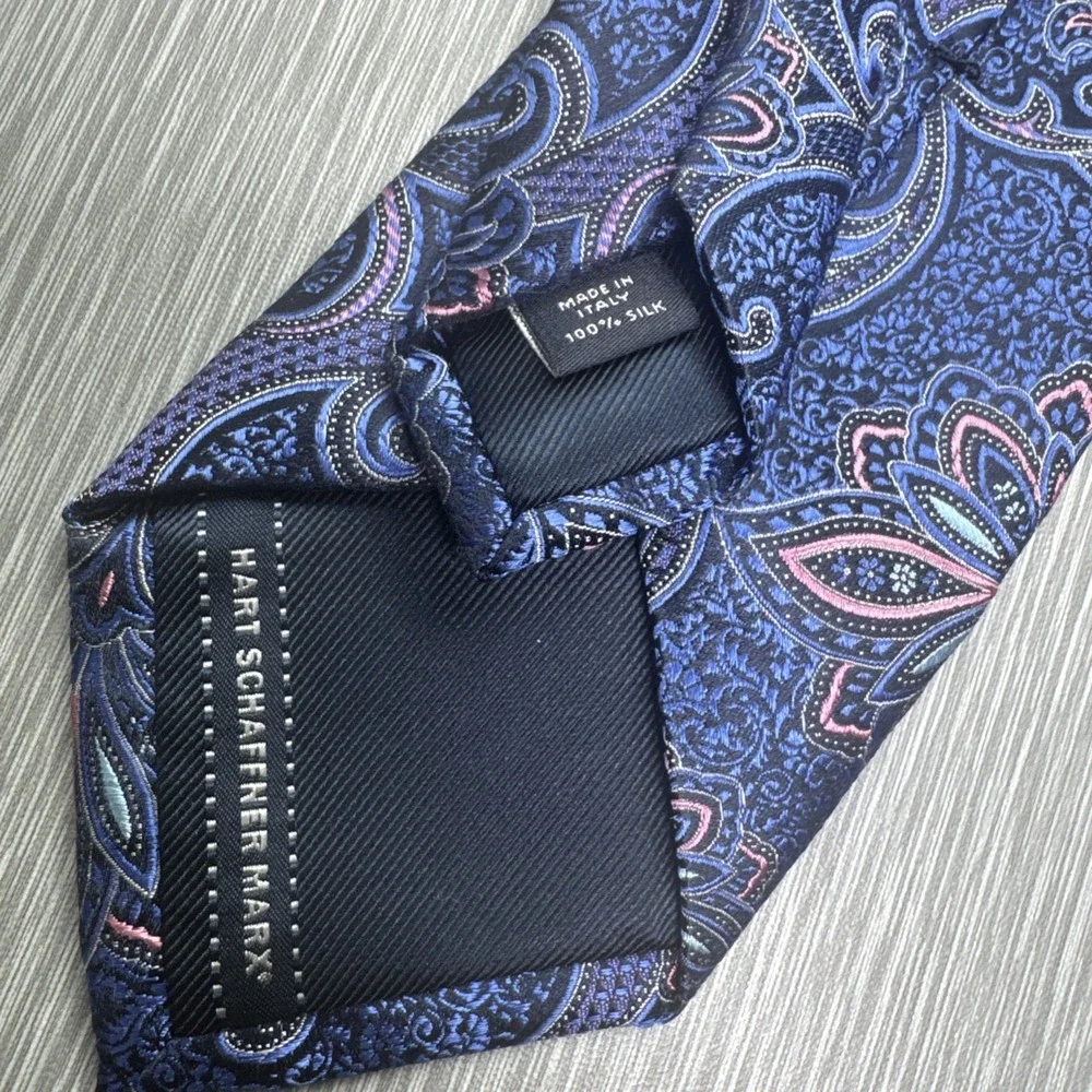 Hart Schaffner Marx Silk Tie‎ Lot Blue Paisley Brown Plaid Classic Business
